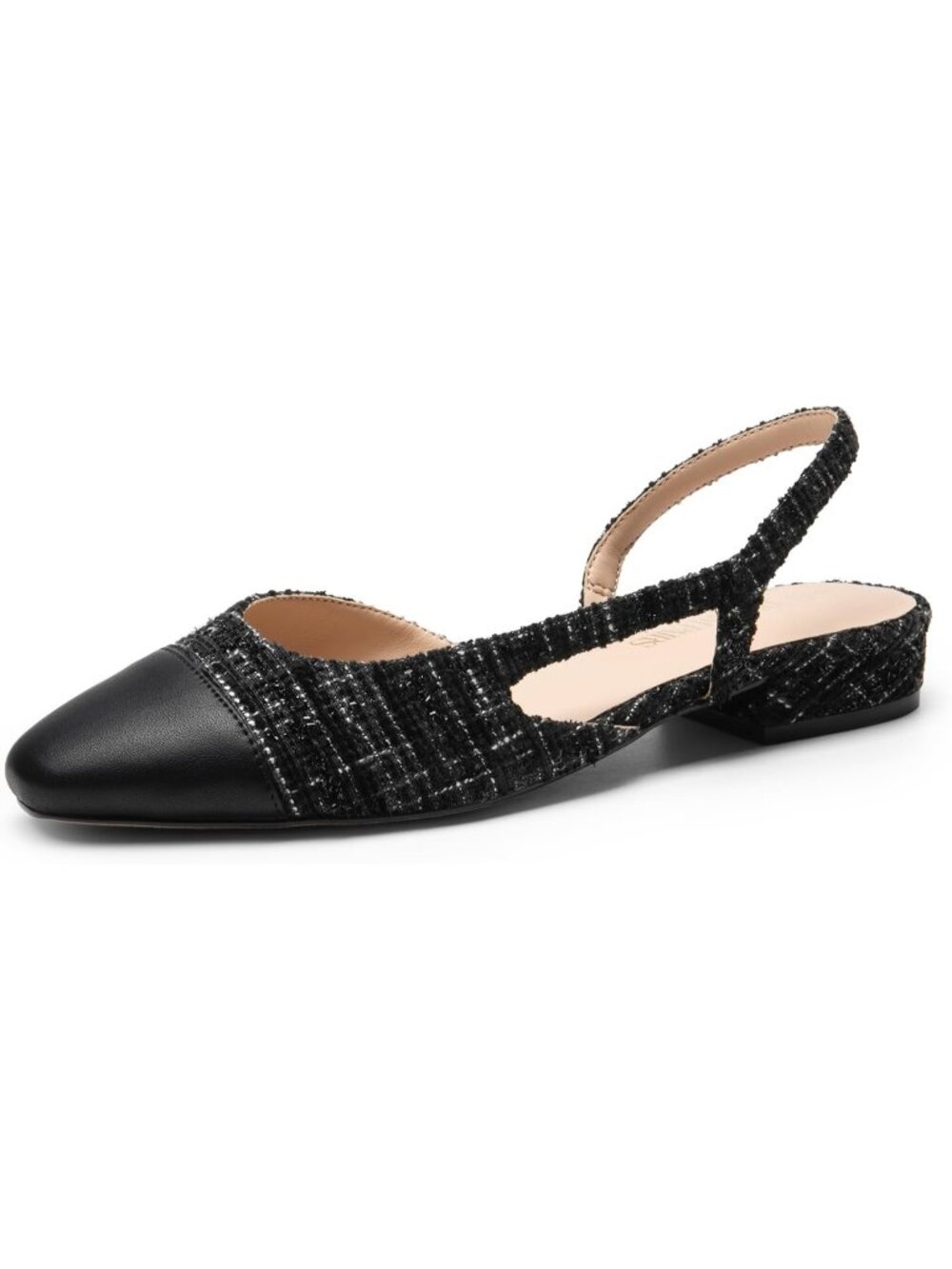 Women's Black Slingback Low Block Heel Dress Pull-On Casual Ballet Flat Shoes